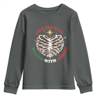Funny Skeleton Christian Youth Sweatshirt Christmas Begins With Christ - Wonder Print Shop