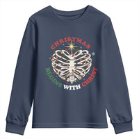 Funny Skeleton Christian Youth Sweatshirt Christmas Begins With Christ - Wonder Print Shop