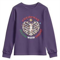 Funny Skeleton Christian Youth Sweatshirt Christmas Begins With Christ - Wonder Print Shop