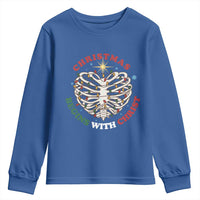 Funny Skeleton Christian Youth Sweatshirt Christmas Begins With Christ - Wonder Print Shop