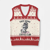 Tired Moms Coffee Club V-Neck Knit Sweater Vest Funny Skeleton Drinking Coffee Lover