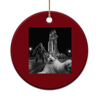 Funny Cat Selfie with Bigfoot Ceramic Ornament Back To The Moon Mission 2026
