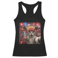 250 Years Of Freedom Racerback Tank Top Funny Cat Selfie 4th of July Party