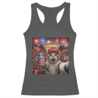 250 Years Of Freedom Racerback Tank Top Funny Cat Selfie 4th of July Party