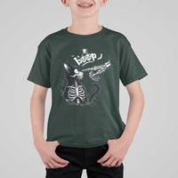 Black Cat Halloween T Shirt For Kid Skeleton Hand Boop - Wonder Print Shop