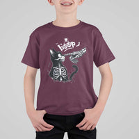 Black Cat Halloween T Shirt For Kid Skeleton Hand Boop - Wonder Print Shop