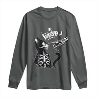 Black Cat Halloween Long Sleeve Shirt Skeleton Hand Boop - Wonder Print Shop