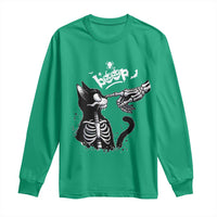 Black Cat Halloween Long Sleeve Shirt Skeleton Hand Boop - Wonder Print Shop