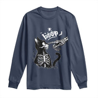 Black Cat Halloween Long Sleeve Shirt Skeleton Hand Boop - Wonder Print Shop
