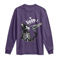 Black Cat Halloween Long Sleeve Shirt Skeleton Hand Boop - Wonder Print Shop