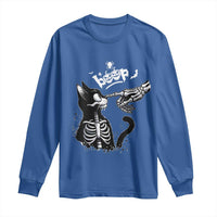 Black Cat Halloween Long Sleeve Shirt Skeleton Hand Boop - Wonder Print Shop