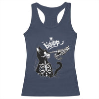 Black Cat Halloween Racerback Tank Top Skeleton Hand Boop - Wonder Print Shop