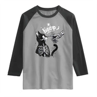 Black Cat Halloween Raglan Shirt Skeleton Hand Boop - Wonder Print Shop