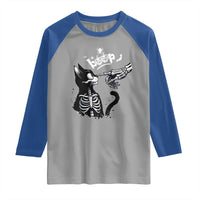 Black Cat Halloween Raglan Shirt Skeleton Hand Boop - Wonder Print Shop