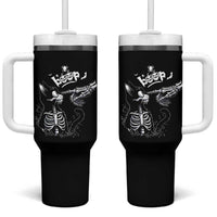 Black Cat Halloween Tumbler With Handle Skeleton Hand Boop - Wonder Print Shop