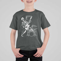 Rock Skeleton Cat Playing Guitar T Shirt For Kid Funny Halloween Kitty Music Lovers - Wonder Print Shop