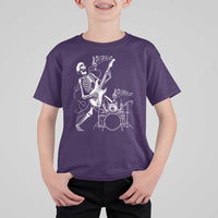 Rock Skeleton Cat Playing Guitar T Shirt For Kid Funny Halloween Kitty Music Lovers - Wonder Print Shop