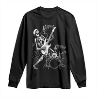 Rock Skeleton Cat Playing Guitar Long Sleeve Shirt Funny Halloween Kitty Music Lovers - Wonder Print Shop