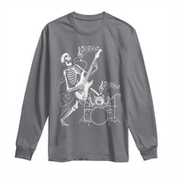 Rock Skeleton Cat Playing Guitar Long Sleeve Shirt Funny Halloween Kitty Music Lovers - Wonder Print Shop