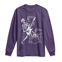 Rock Skeleton Cat Playing Guitar Long Sleeve Shirt Funny Halloween Kitty Music Lovers - Wonder Print Shop