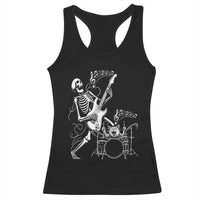 Rock Skeleton Cat Playing Guitar Racerback Tank Top Funny Halloween Kitty Music Lovers - Wonder Print Shop