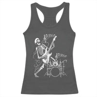 Rock Skeleton Cat Playing Guitar Racerback Tank Top Funny Halloween Kitty Music Lovers - Wonder Print Shop
