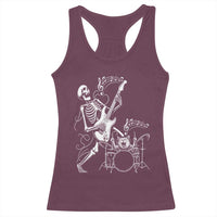 Rock Skeleton Cat Playing Guitar Racerback Tank Top Funny Halloween Kitty Music Lovers - Wonder Print Shop