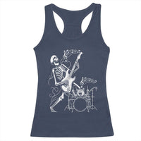 Rock Skeleton Cat Playing Guitar Racerback Tank Top Funny Halloween Kitty Music Lovers - Wonder Print Shop