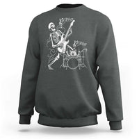 Rock Skeleton Cat Playing Guitar Sweatshirt Funny Halloween Kitty Music Lovers - Wonder Print Shop