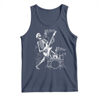Rock Skeleton Cat Playing Guitar Tank Top Funny Halloween Kitty Music Lovers - Wonder Print Shop