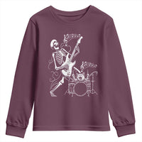 Rock Skeleton Cat Playing Guitar Youth Sweatshirt Funny Halloween Kitty Music Lovers - Wonder Print Shop
