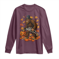 Funny Bigfoot Skeleton Long Sleeve Shirt Thanksgiving Day Sasquatch Pilgrim - Wonder Print Shop