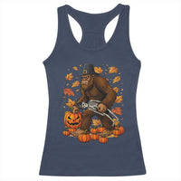 Funny Bigfoot Skeleton Racerback Tank Top Thanksgiving Day Sasquatch Pilgrim - Wonder Print Shop