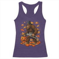 Funny Bigfoot Skeleton Racerback Tank Top Thanksgiving Day Sasquatch Pilgrim - Wonder Print Shop