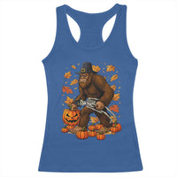 Funny Bigfoot Skeleton Racerback Tank Top Thanksgiving Day Sasquatch Pilgrim - Wonder Print Shop