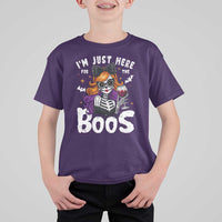Funny Skull Halloween T Shirt For Kid I Am Just Here For The Boos Skeleton Party Girl - Wonder Print Shop
