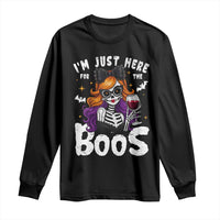 Funny Skull Halloween Long Sleeve Shirt I Am Just Here For The Boos Skeleton Party Girl - Wonder Print Shop
