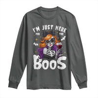 Funny Skull Halloween Long Sleeve Shirt I Am Just Here For The Boos Skeleton Party Girl - Wonder Print Shop