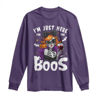 Funny Skull Halloween Long Sleeve Shirt I Am Just Here For The Boos Skeleton Party Girl - Wonder Print Shop