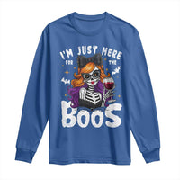 Funny Skull Halloween Long Sleeve Shirt I Am Just Here For The Boos Skeleton Party Girl - Wonder Print Shop