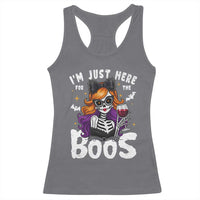 Funny Skull Halloween Racerback Tank Top I Am Just Here For The Boos Skeleton Party Girl - Wonder Print Shop