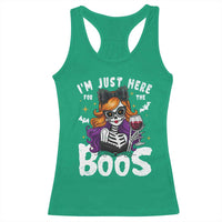 Funny Skull Halloween Racerback Tank Top I Am Just Here For The Boos Skeleton Party Girl - Wonder Print Shop