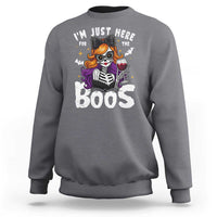 Funny Skull Halloween Sweatshirt I Am Just Here For The Boos Skeleton Party Girl - Wonder Print Shop