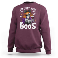 Funny Skull Halloween Sweatshirt I Am Just Here For The Boos Skeleton Party Girl - Wonder Print Shop