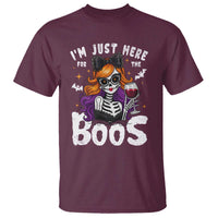 Funny Skull Halloween T Shirt I Am Just Here For The Boos Skeleton Party Girl - Wonder Print Shop