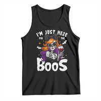 Funny Skull Halloween Tank Top I Am Just Here For The Boos Skeleton Party Girl - Wonder Print Shop