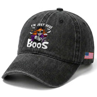 Funny Skull Halloween Washed Cotton Baseball Cap I Am Just Here For The Boos Skeleton Party Girl