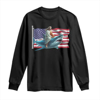 Funny Jesus Shark Long Sleeve Shirt Christian Patriotic American Flag Meme - Wonder Print Shop