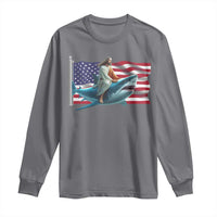 Funny Jesus Shark Long Sleeve Shirt Christian Patriotic American Flag Meme - Wonder Print Shop