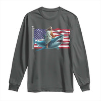 Funny Jesus Shark Long Sleeve Shirt Christian Patriotic American Flag Meme - Wonder Print Shop